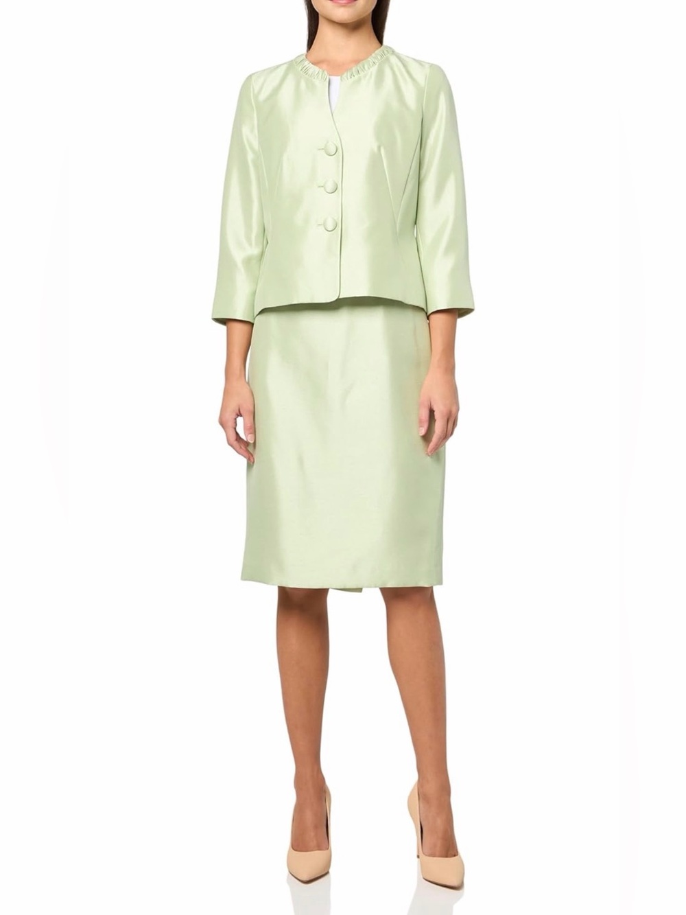 Le Suit Elegant Celery Light Green Women's Pencil Skirt and Jacket Suit